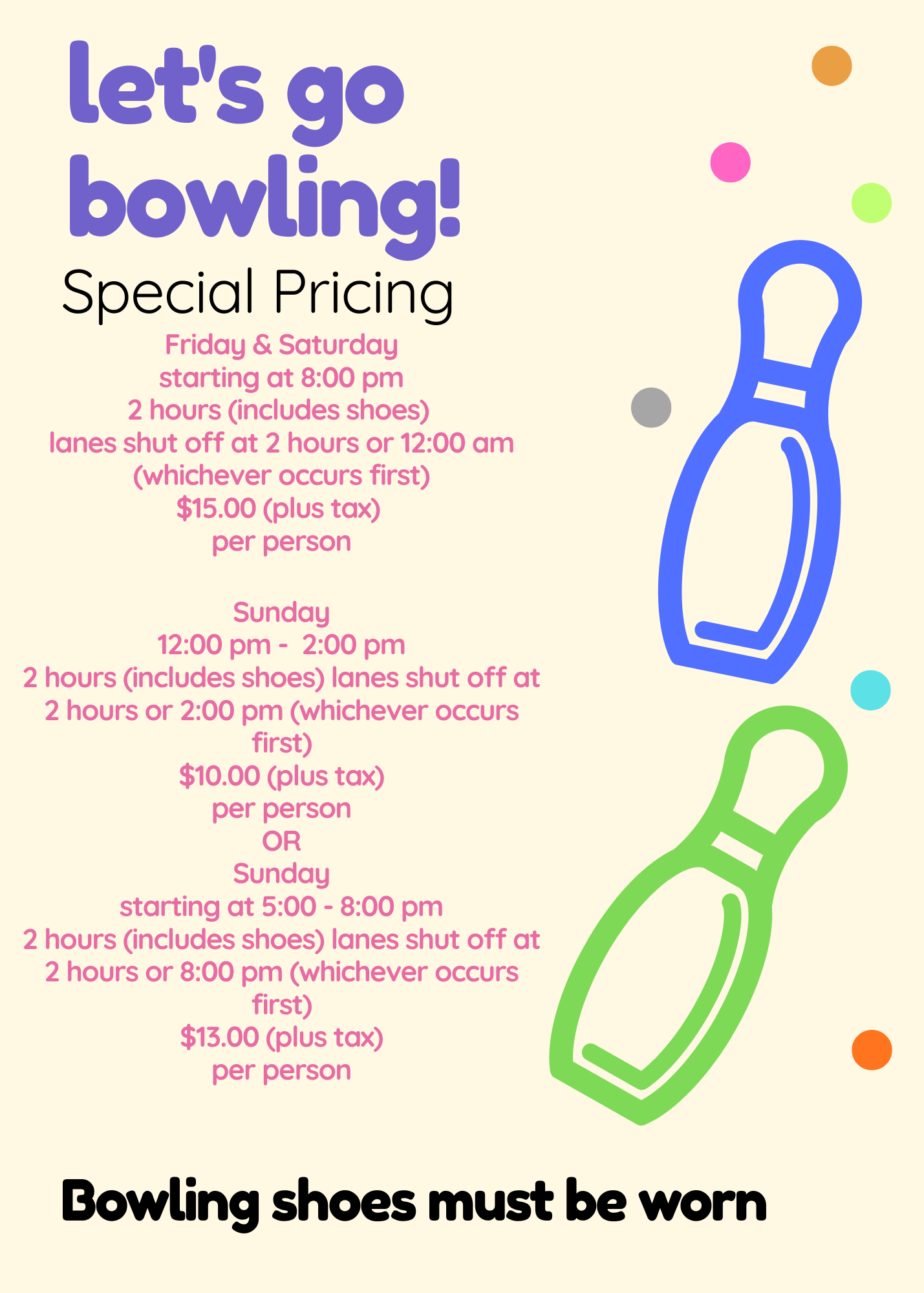 let's go bowling: special pricing